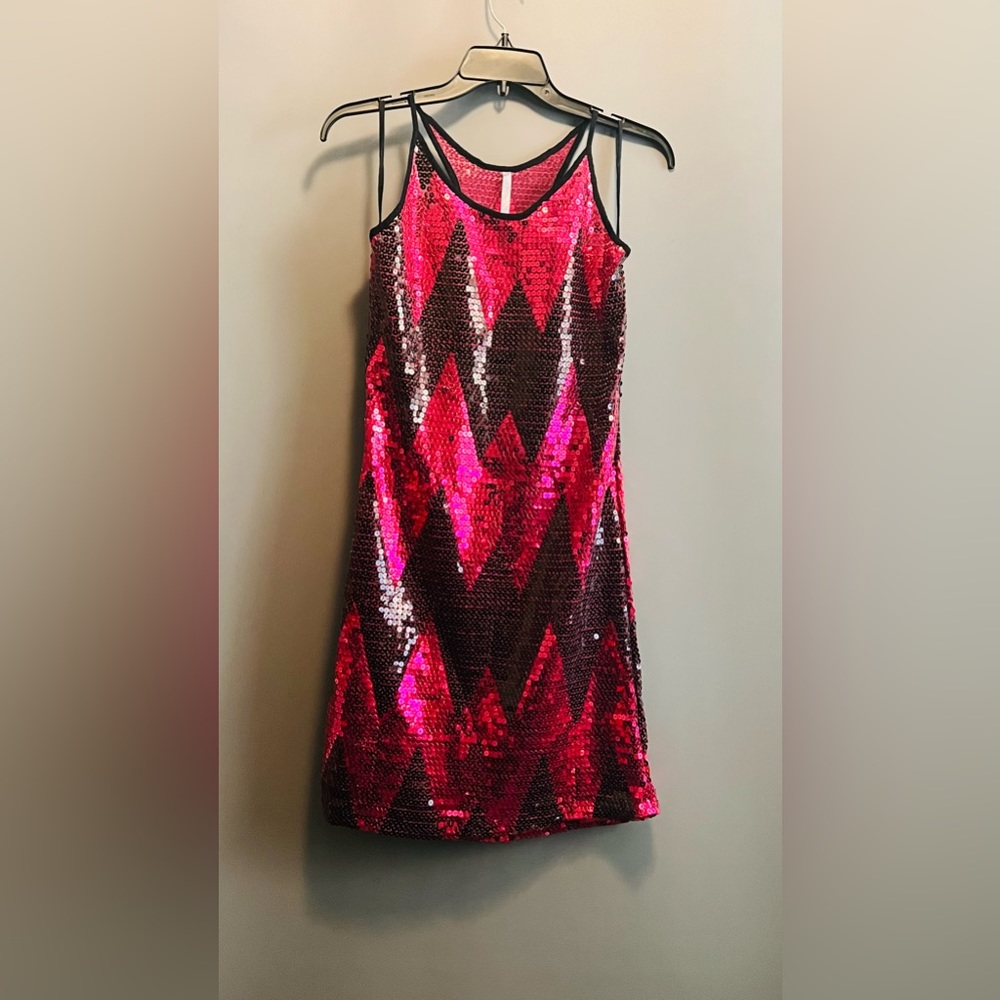Pink and black, sleeveless sequin dress